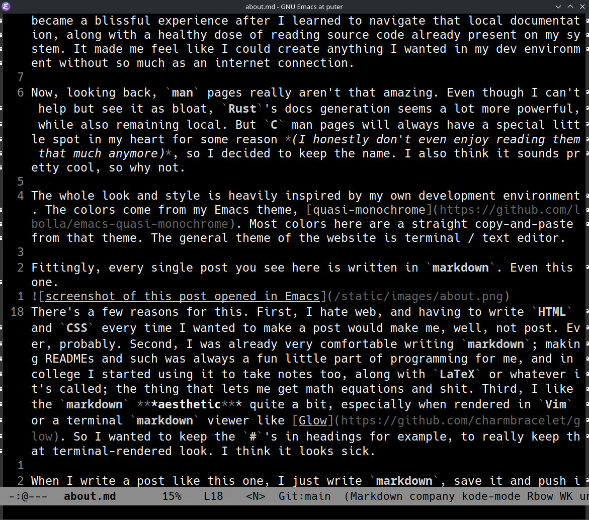 screenshot of this post opened in Emacs